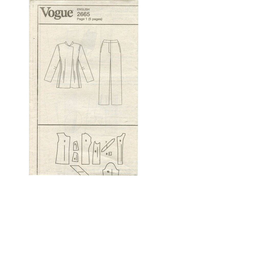 Donna Karan Vogue 2665 Sewing Pattern For Misses Jacket & Pants Sizes 14-16-18 - Picture 3 of 8